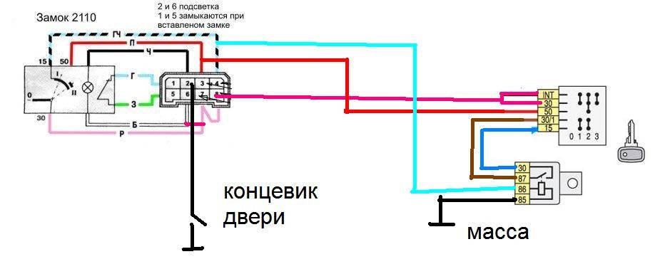Схема подключения замка зажигания на ваз 2106