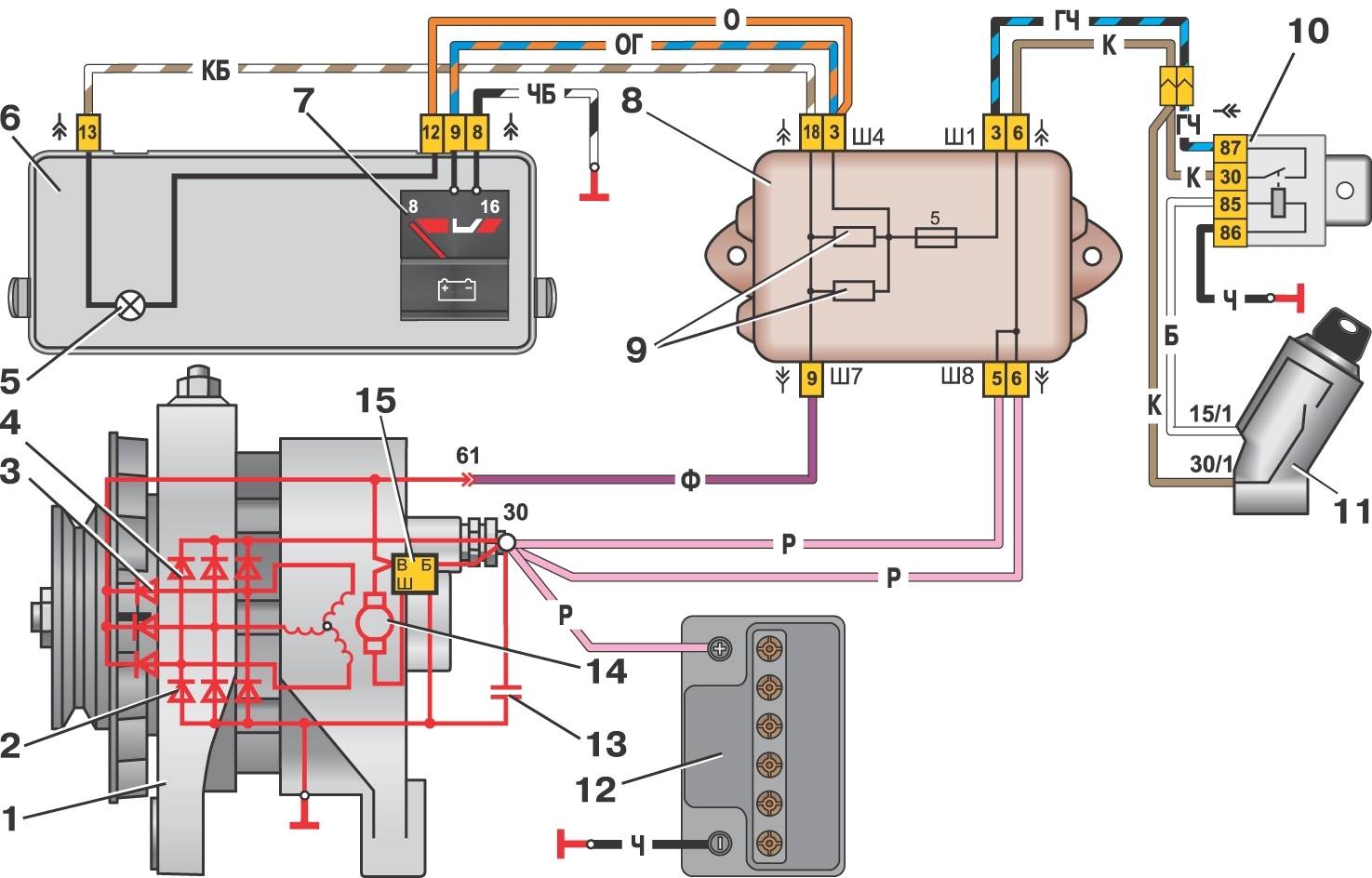 Схема подключения генератора ваз 2109 инжектор