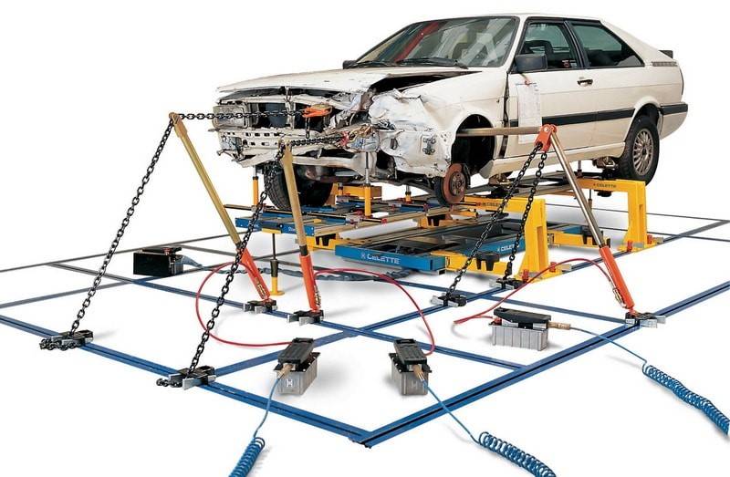 Кузовной стапель для ремонта кузова автомобилей напольный, подкатной и изготовленный своими руками